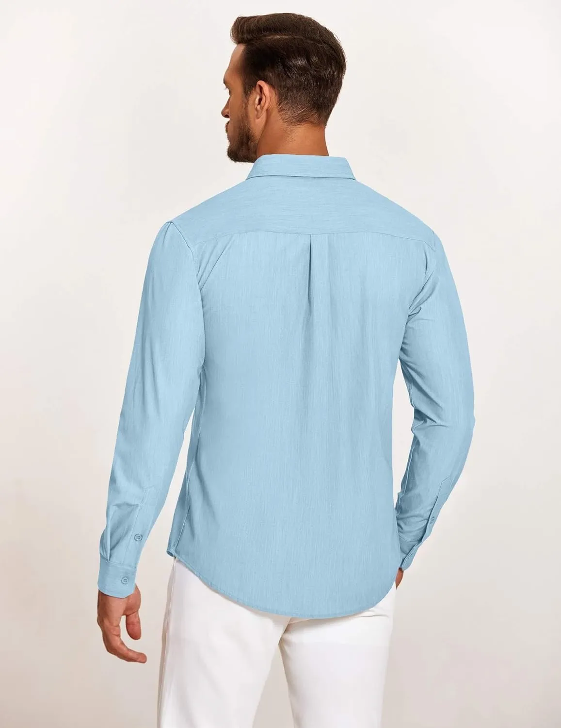 COOFANDY Mens Casual Button Down Shirt Untucked Long Sleeve Stretch Denim Dress Shirt