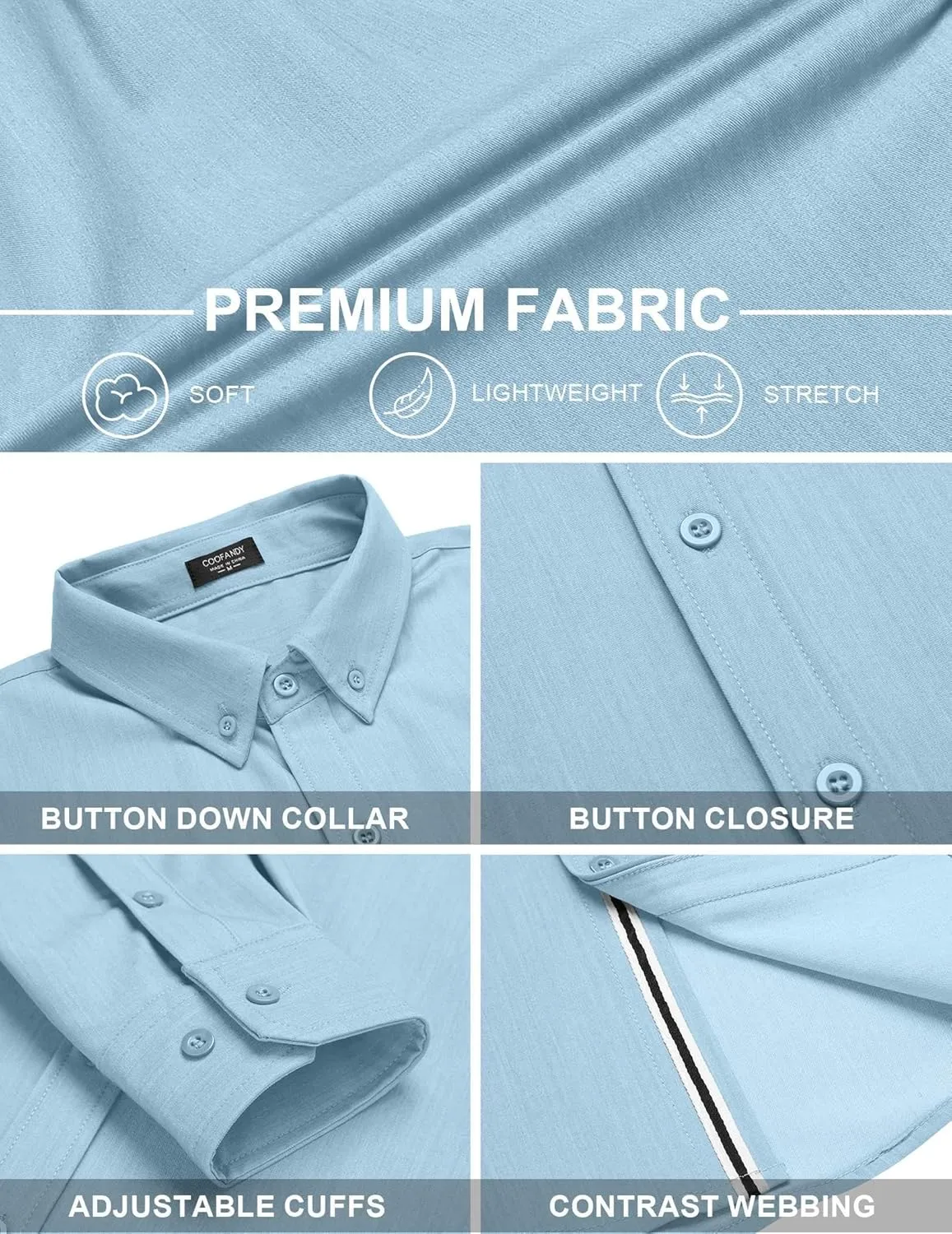 COOFANDY Mens Casual Button Down Shirt Untucked Long Sleeve Stretch Denim Dress Shirt