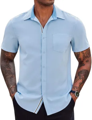COOFANDY Men's Casual Button Down Shirts Stretch Short Sleeve Business Dress Shirt with Pocket