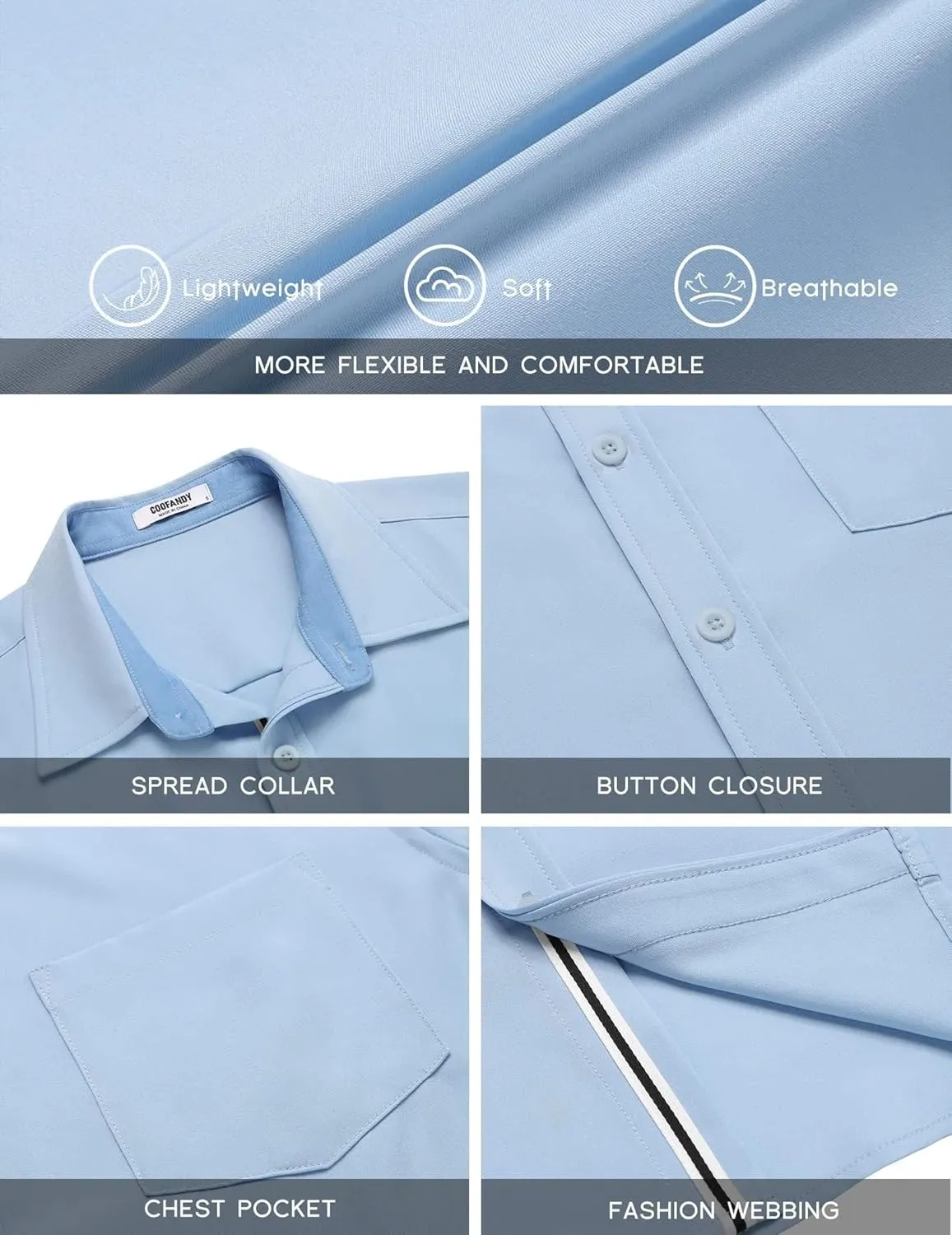 COOFANDY Men's Casual Button Down Shirts Stretch Short Sleeve Business Dress Shirt with Pocket
