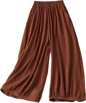 Cotton Clothes for Women Women's Linen Pants Loose Slimming Elastic Waist Wide Leg Ropa De Lino para Mujer De Verano