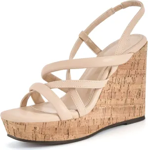 Coutgo Women Platform Wedge Sandals Cork Slingback Wedges Espadrilles Heels Summer Shoes