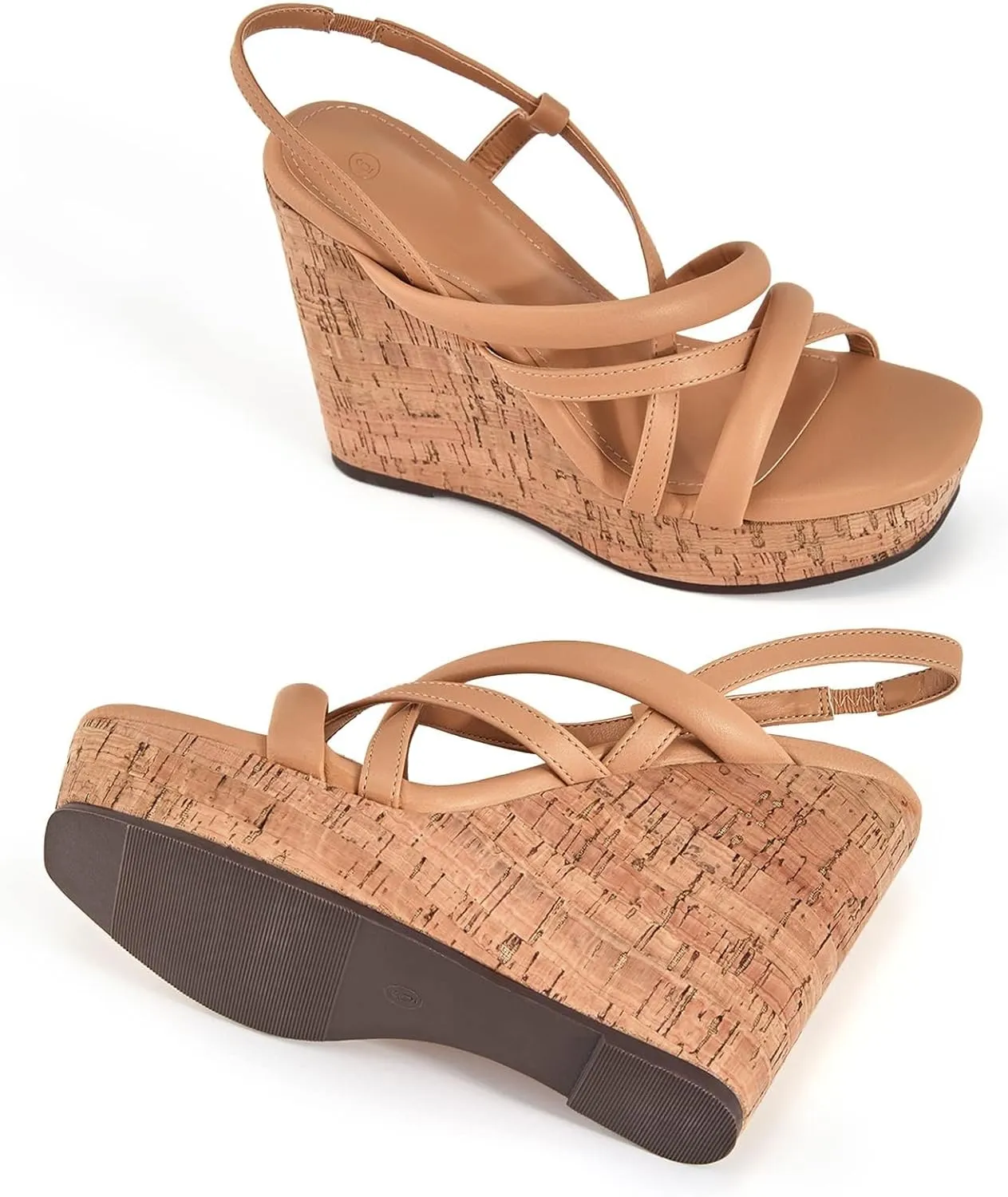 Coutgo Women Platform Wedge Sandals Cork Slingback Wedges Espadrilles Heels Summer Shoes