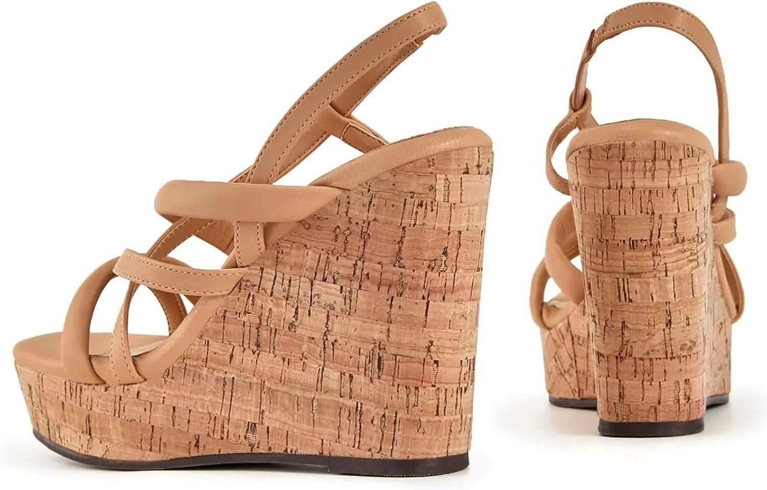 Coutgo Women Platform Wedge Sandals Cork Slingback Wedges Espadrilles Heels Summer Shoes