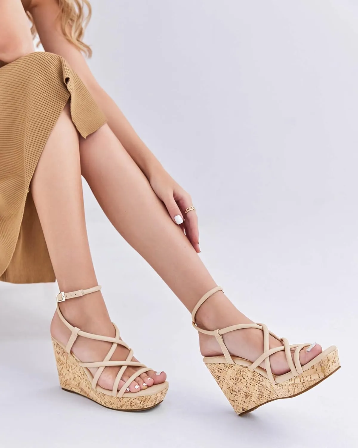 Coutgo Women Platform Wedge Sandals Cork Slingback Wedges Espadrilles Heels Summer Shoes