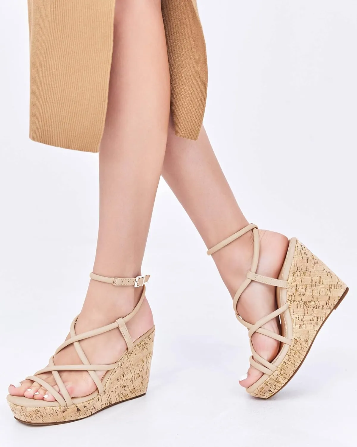 Coutgo Women Platform Wedge Sandals Cork Slingback Wedges Espadrilles Heels Summer Shoes