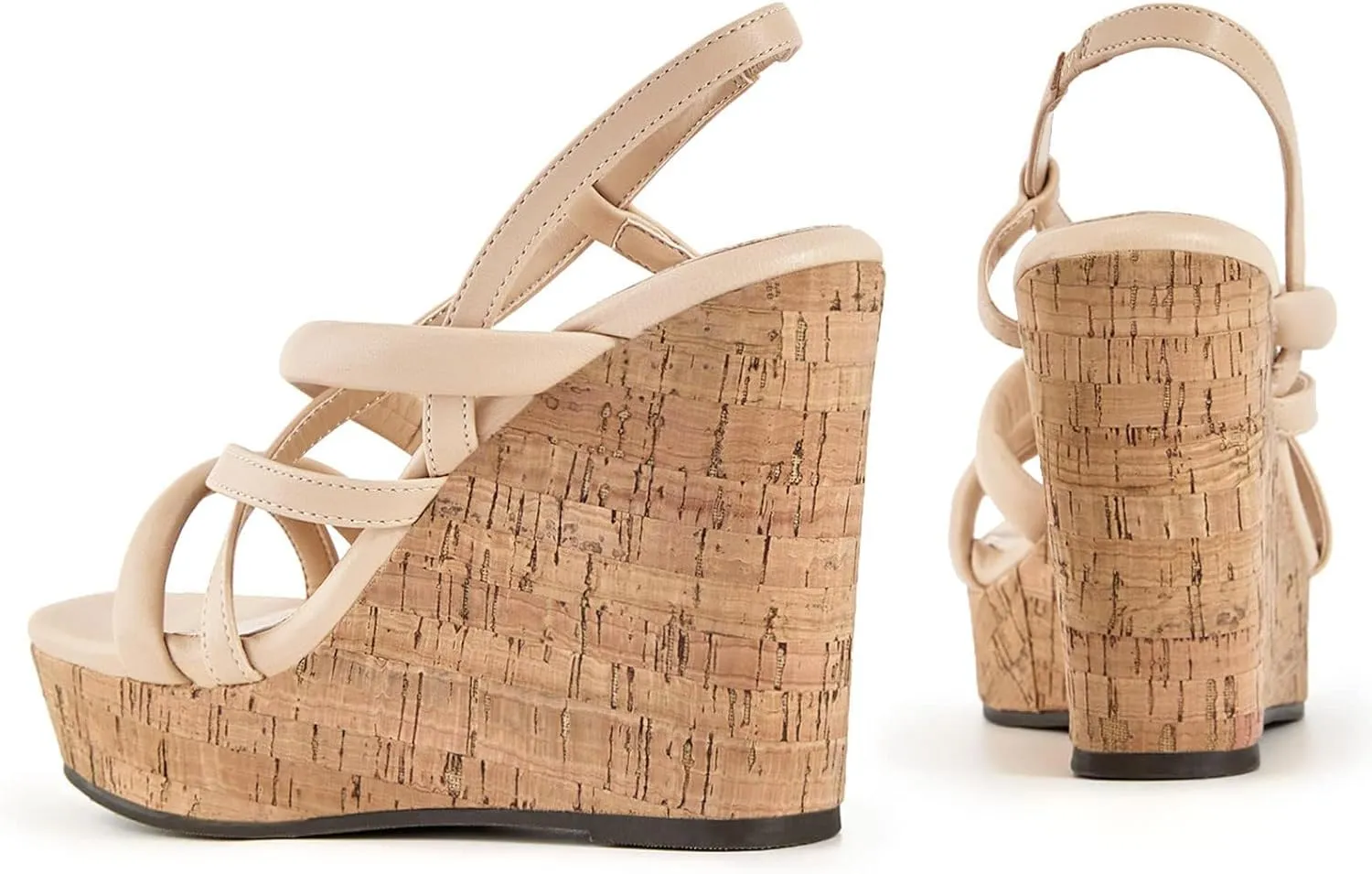 Coutgo Women Platform Wedge Sandals Cork Slingback Wedges Espadrilles Heels Summer Shoes
