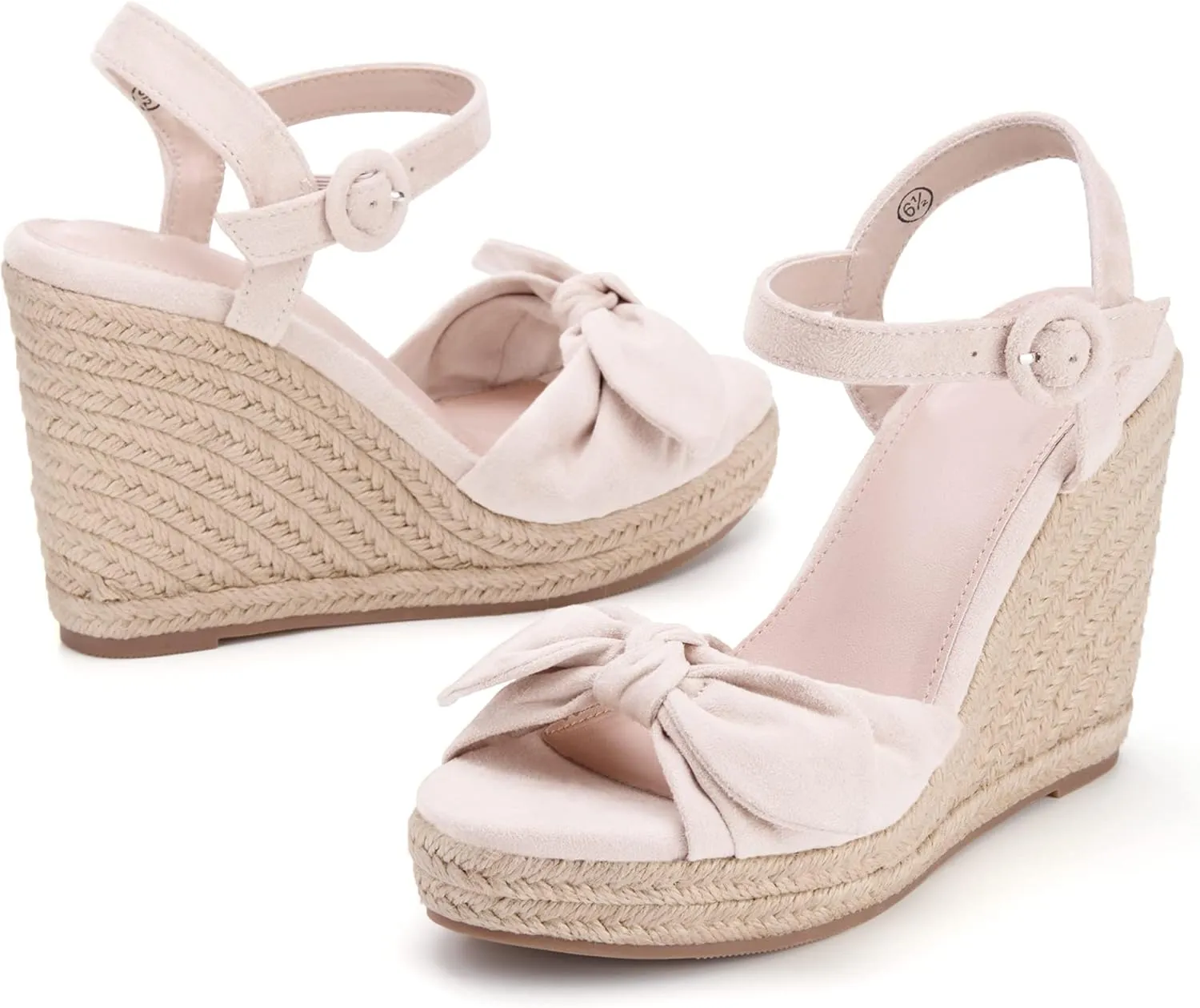 Coutgo Womens Espadrilles Wedges Bow Platform Sandals Open Toe Ankle Strap Summer Dress Heels Cute Shoes
