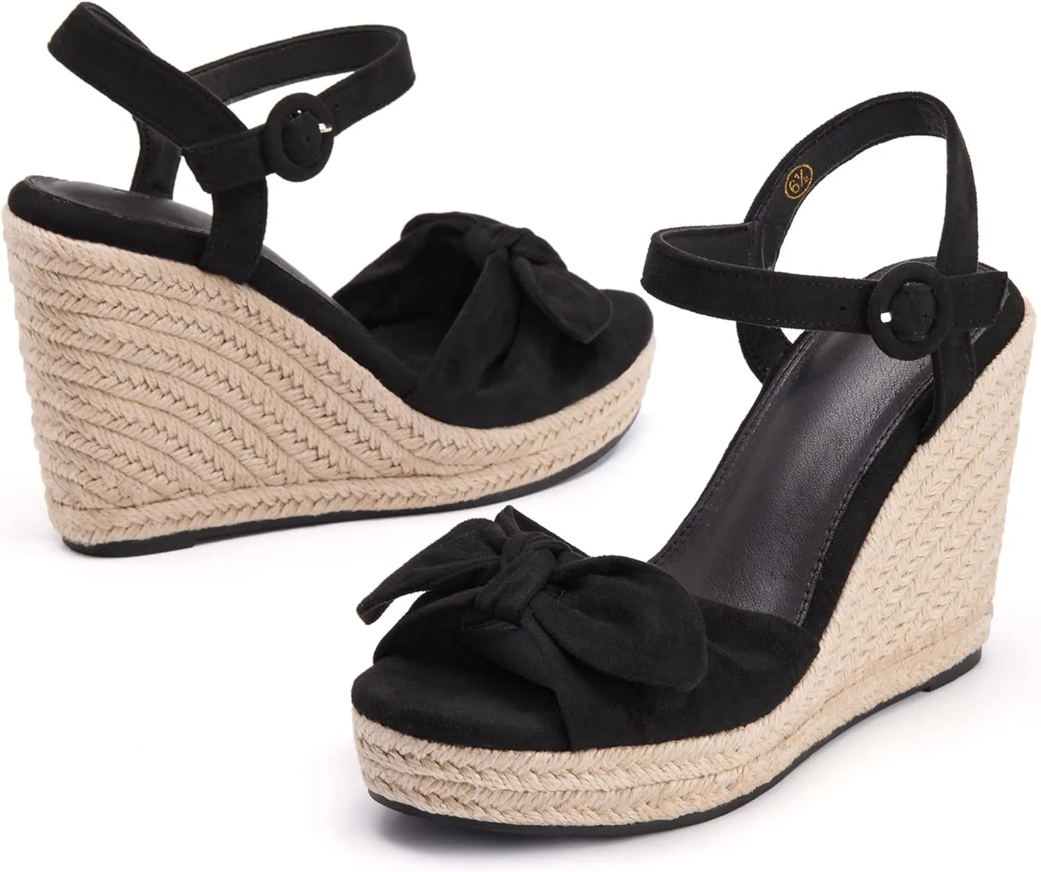 Coutgo Womens Espadrilles Wedges Bow Platform Sandals Open Toe Ankle Strap Summer Dress Heels Cute Shoes