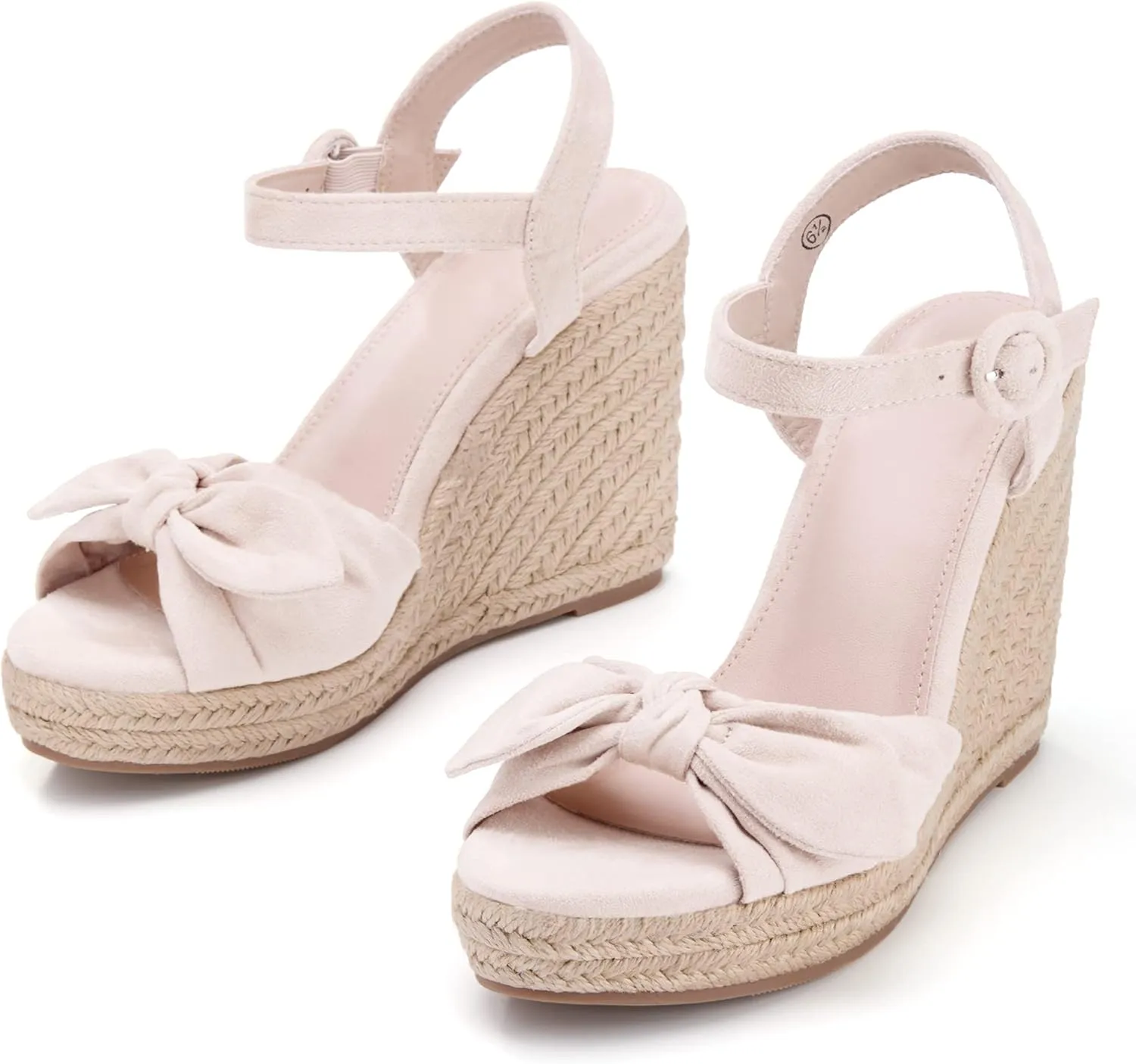 Coutgo Womens Espadrilles Wedges Bow Platform Sandals Open Toe Ankle Strap Summer Dress Heels Cute Shoes