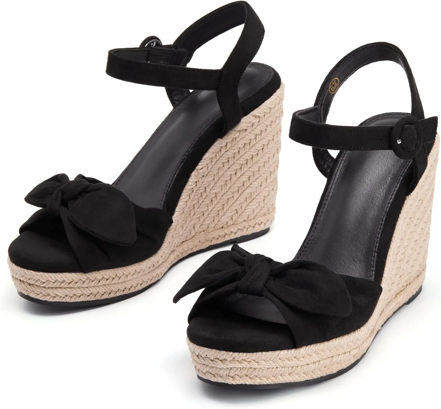 Coutgo Womens Espadrilles Wedges Bow Platform Sandals Open Toe Ankle Strap Summer Dress Heels Cute Shoes
