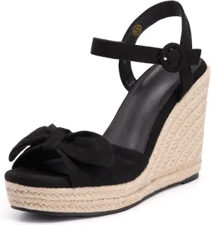 Coutgo Womens Espadrilles Wedges Bow Platform Sandals Open Toe Ankle Strap Summer Dress Heels Cute Shoes