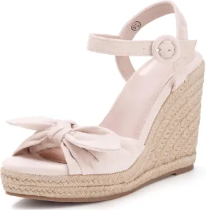 Coutgo Womens Espadrilles Wedges Bow Platform Sandals Open Toe Ankle Strap Summer Dress Heels Cute Shoes