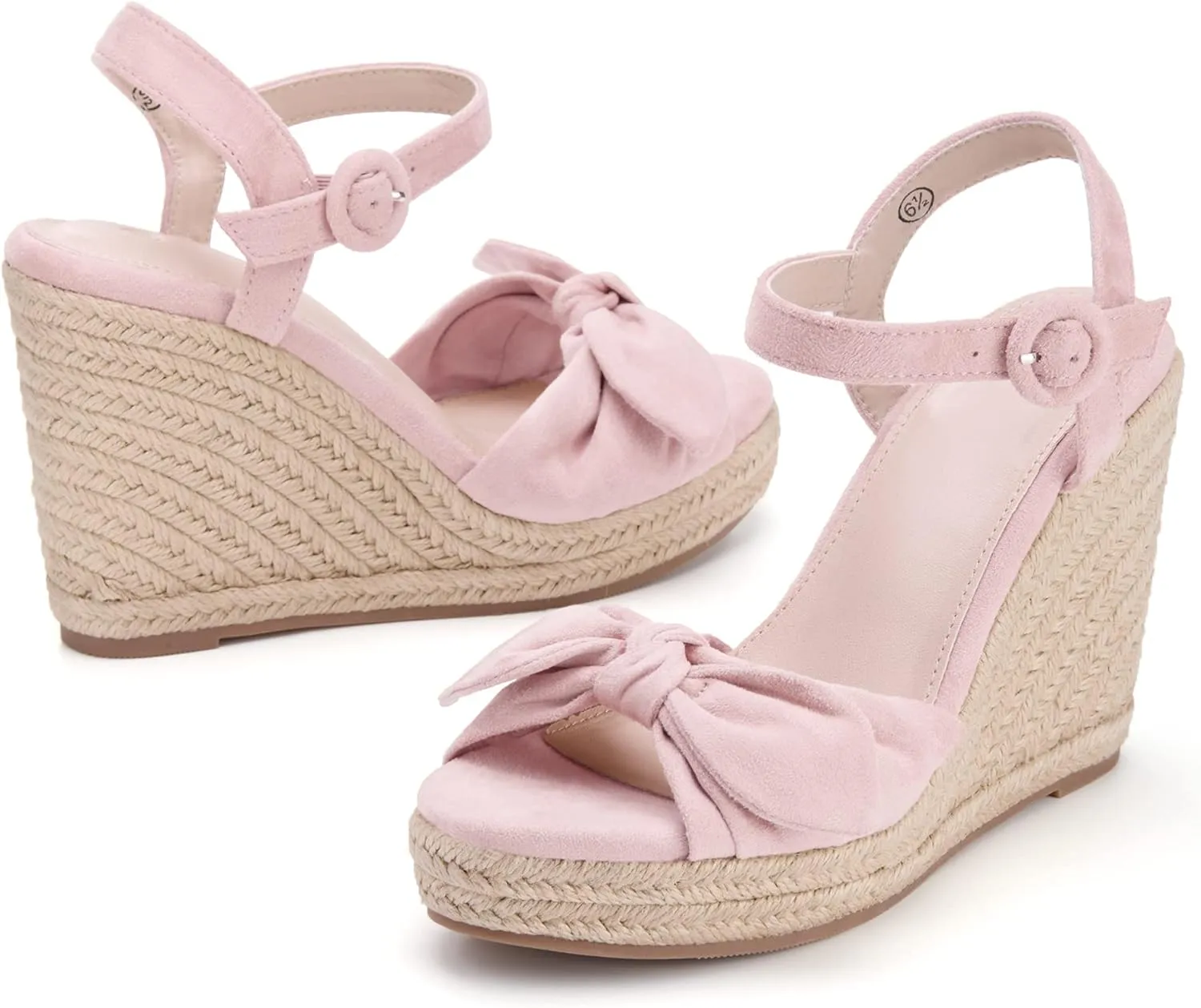 Coutgo Womens Espadrilles Wedges Bow Platform Sandals Open Toe Ankle Strap Summer Dress Heels Cute Shoes