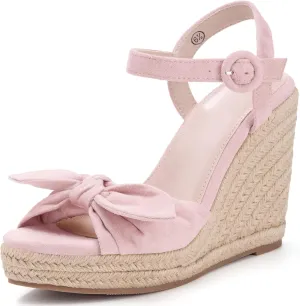Coutgo Womens Espadrilles Wedges Bow Platform Sandals Open Toe Ankle Strap Summer Dress Heels Cute Shoes