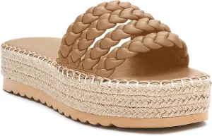 Coutgo Womens Platform Slides Sandals Espadrilles Braided Slip on Open Toe Backless Summer Dress Shoes