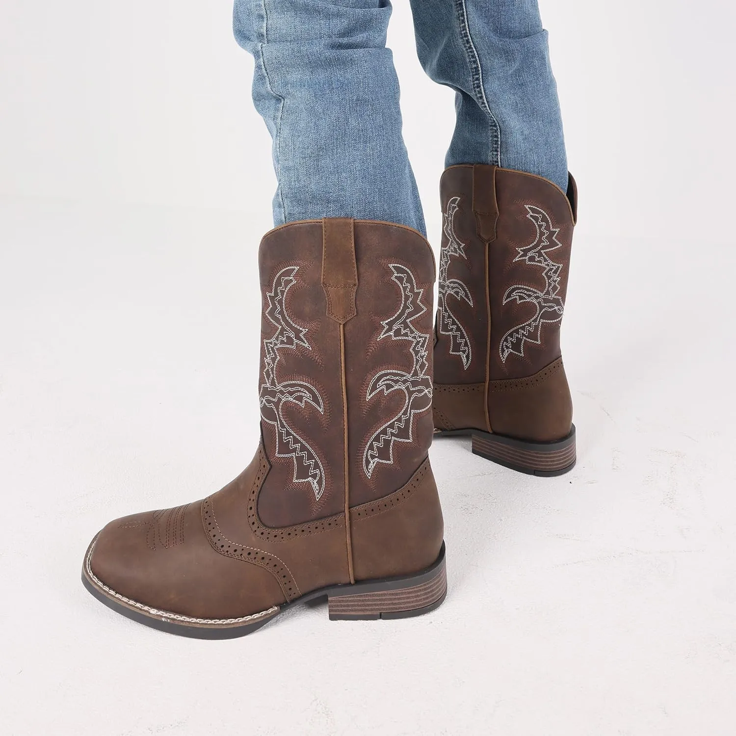 Cowboy Boots for Men Square Toe Western Boots Embroidered Pull On Slip Resistant Work Boots For Men Country Traditional Boots