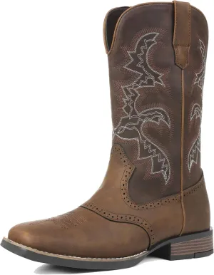 Cowboy Boots for Men Square Toe Western Boots Embroidered Pull On Slip Resistant Work Boots For Men Country Traditional Boots