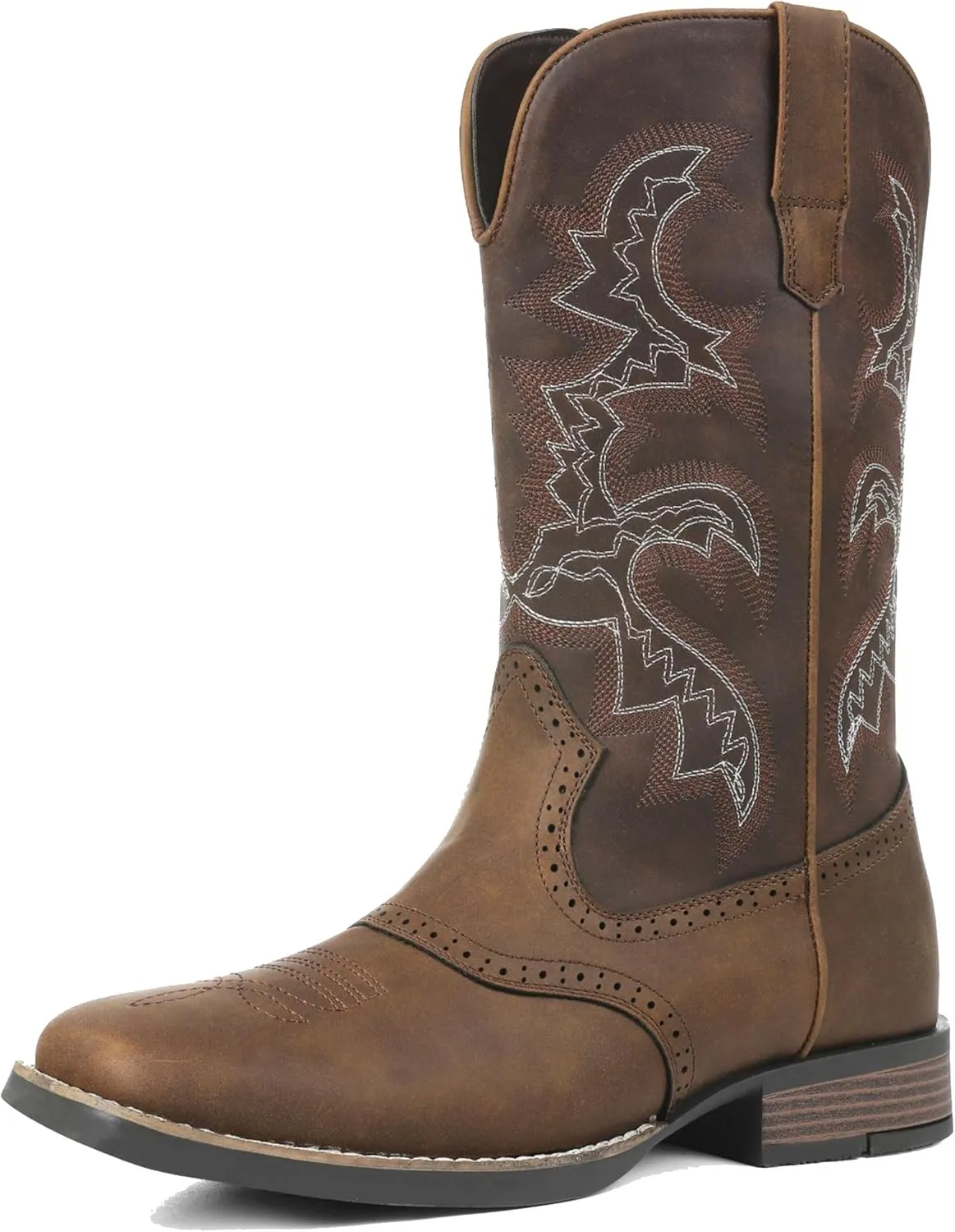 Cowboy Boots for Men Square Toe Western Boots Embroidered Pull On Slip Resistant Work Boots For Men Country Traditional Boots