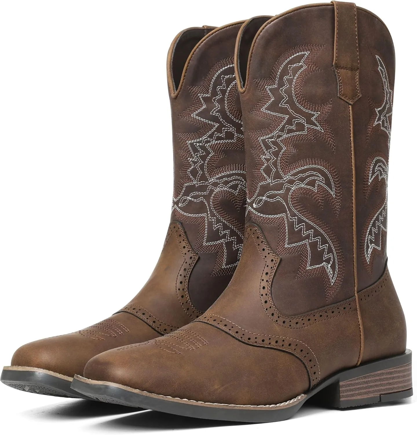 Cowboy Boots for Men Square Toe Western Boots Embroidered Pull On Slip Resistant Work Boots For Men Country Traditional Boots