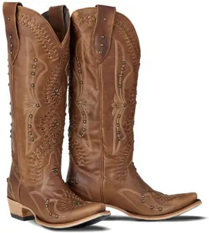 Cowboy Boots for Women, Knee High Western Cowgirl Boots Pointed Toe Chunky Heel Pull on Zipper Fashion Vintage Tall Shoes
