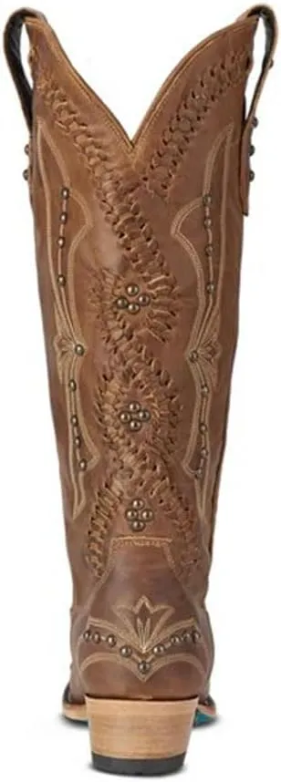 Cowboy Boots for Women, Knee High Western Cowgirl Boots Pointed Toe Chunky Heel Pull on Zipper Fashion Vintage Tall Shoes