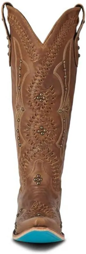 Cowboy Boots for Women, Knee High Western Cowgirl Boots Pointed Toe Chunky Heel Pull on Zipper Fashion Vintage Tall Shoes