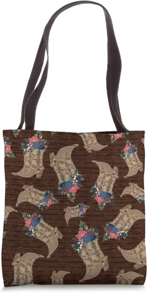 Cowgirl Boots with Floral Bouquet Rustic Western Floral Boot Tote Bag