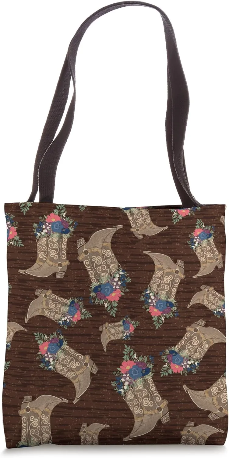 Cowgirl Boots with Floral Bouquet Rustic Western Floral Boot Tote Bag