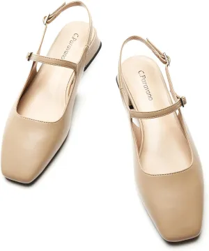 C.Paravano Women's Slingback Flats | Square Toe Slingback Flats for Women | Block Heel Sandals