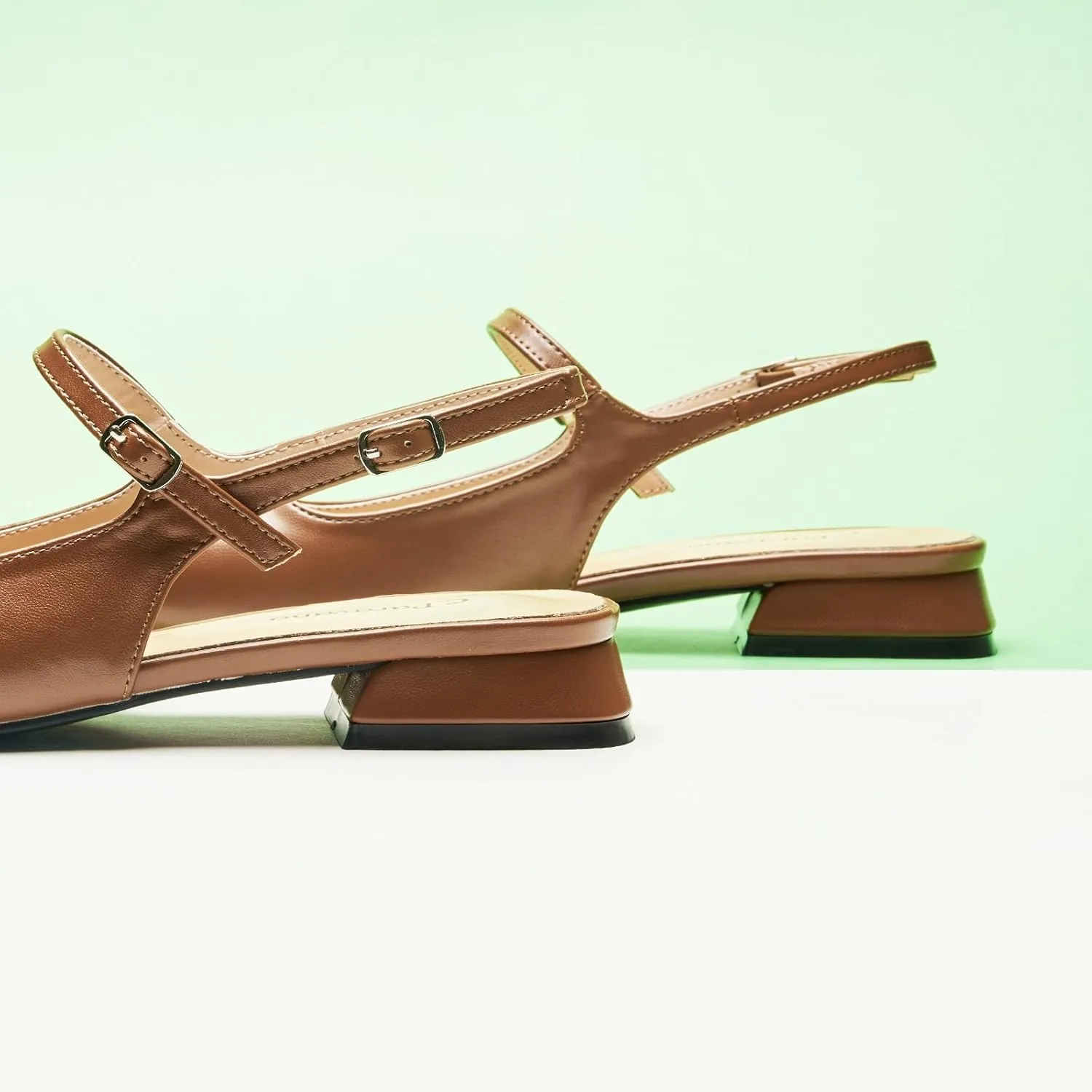 C.Paravano Women's Slingback Flats | Square Toe Slingback Flats for Women | Block Heel Sandals