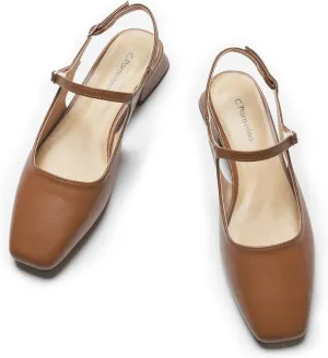 C.Paravano Women's Slingback Flats | Square Toe Slingback Flats for Women | Block Heel Sandals