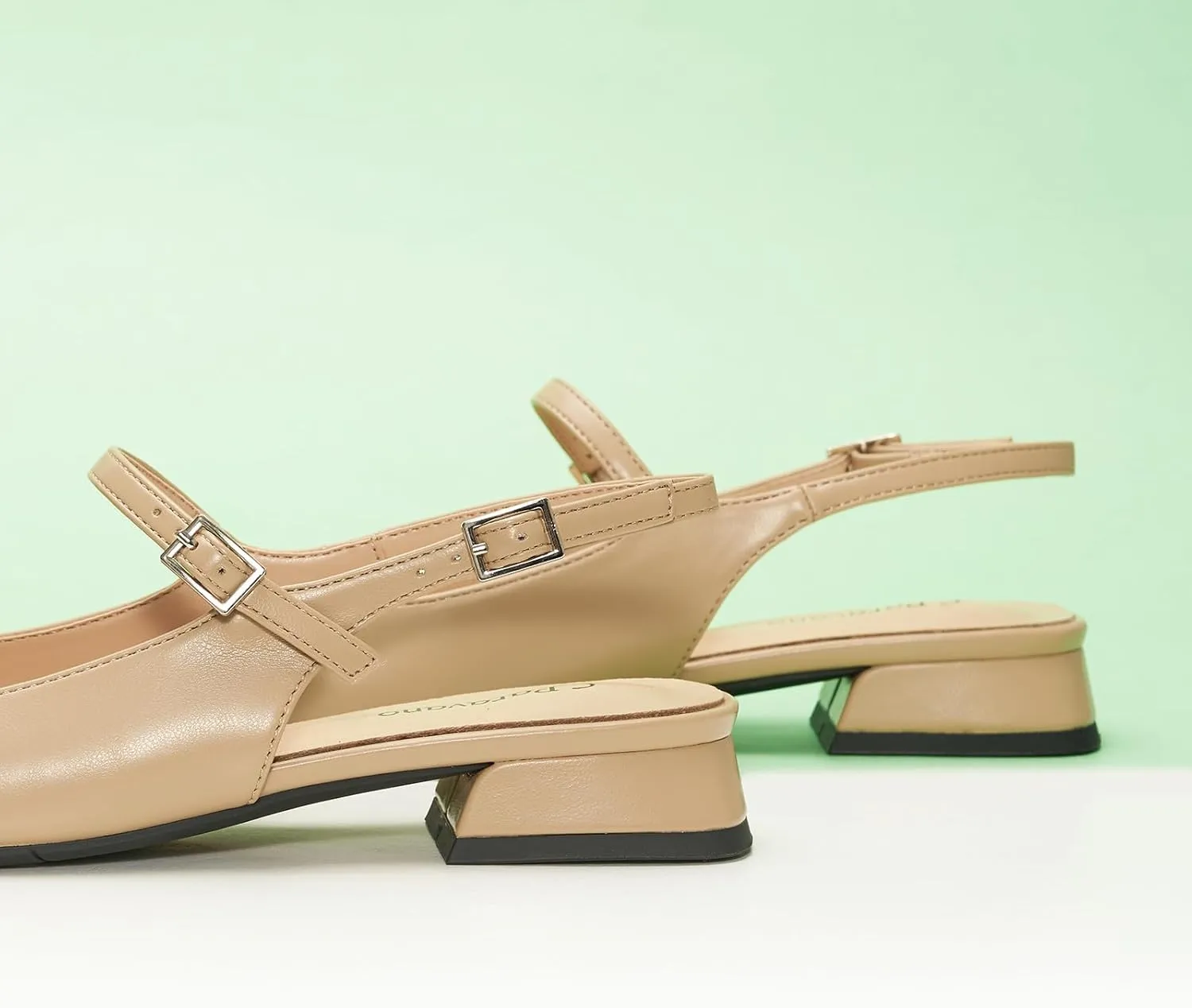 C.Paravano Women's Slingback Flats | Square Toe Slingback Flats for Women | Block Heel Sandals