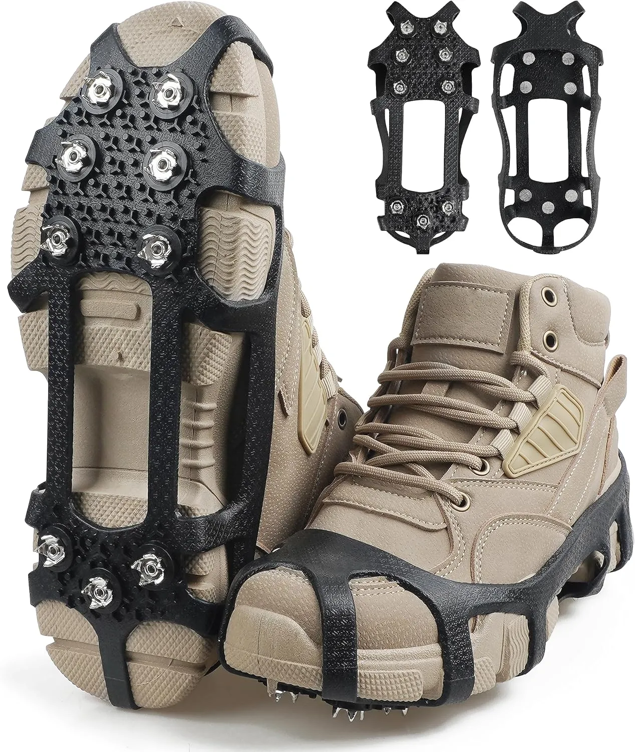 Crampons Ice Cleats for Shoes and Boots Traction Snow Cleats with 9 Studs Snow Cleats Chains Non Slip Rubber Crampons for Hiking Boots Men Women Ice Snow Winter Walking Climbing Fishing