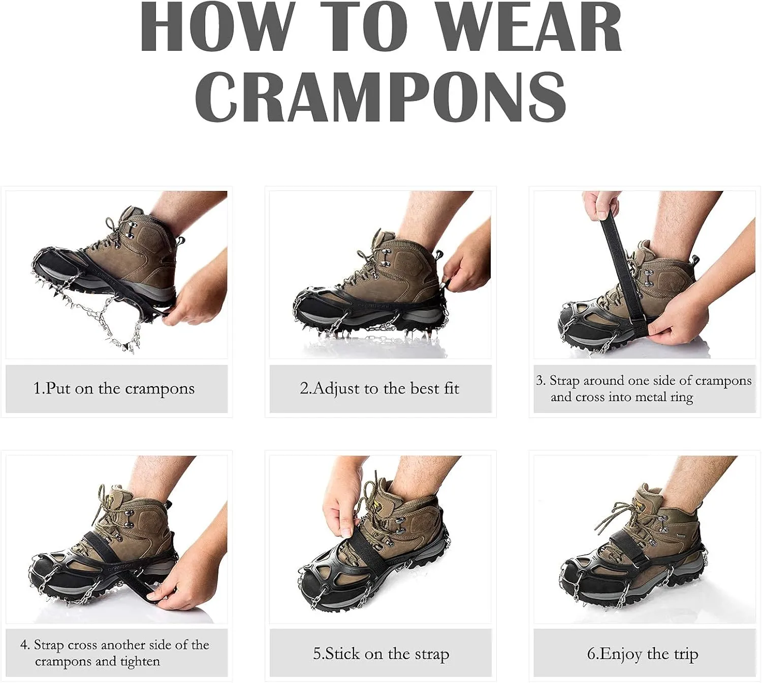 Crampons Ice Cleats Traction Snow Grips for Boots Shoes Women Men Anti Slip 19 Stainless Steel Spikes Safe Protect for Hiking Fishing Walking Climbing Mountaineering