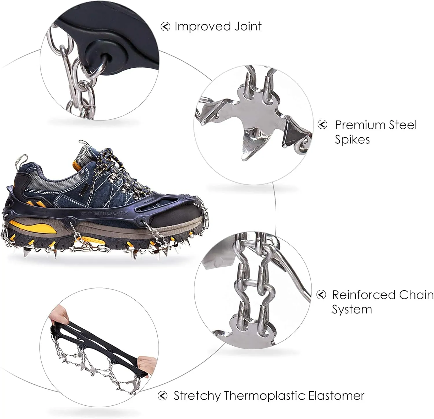 Crampons Ice Cleats Traction Snow Grips for Boots Shoes Women Men Anti Slip 19 Stainless Steel Spikes Safe Protect for Hiking Fishing Walking Climbing Mountaineering