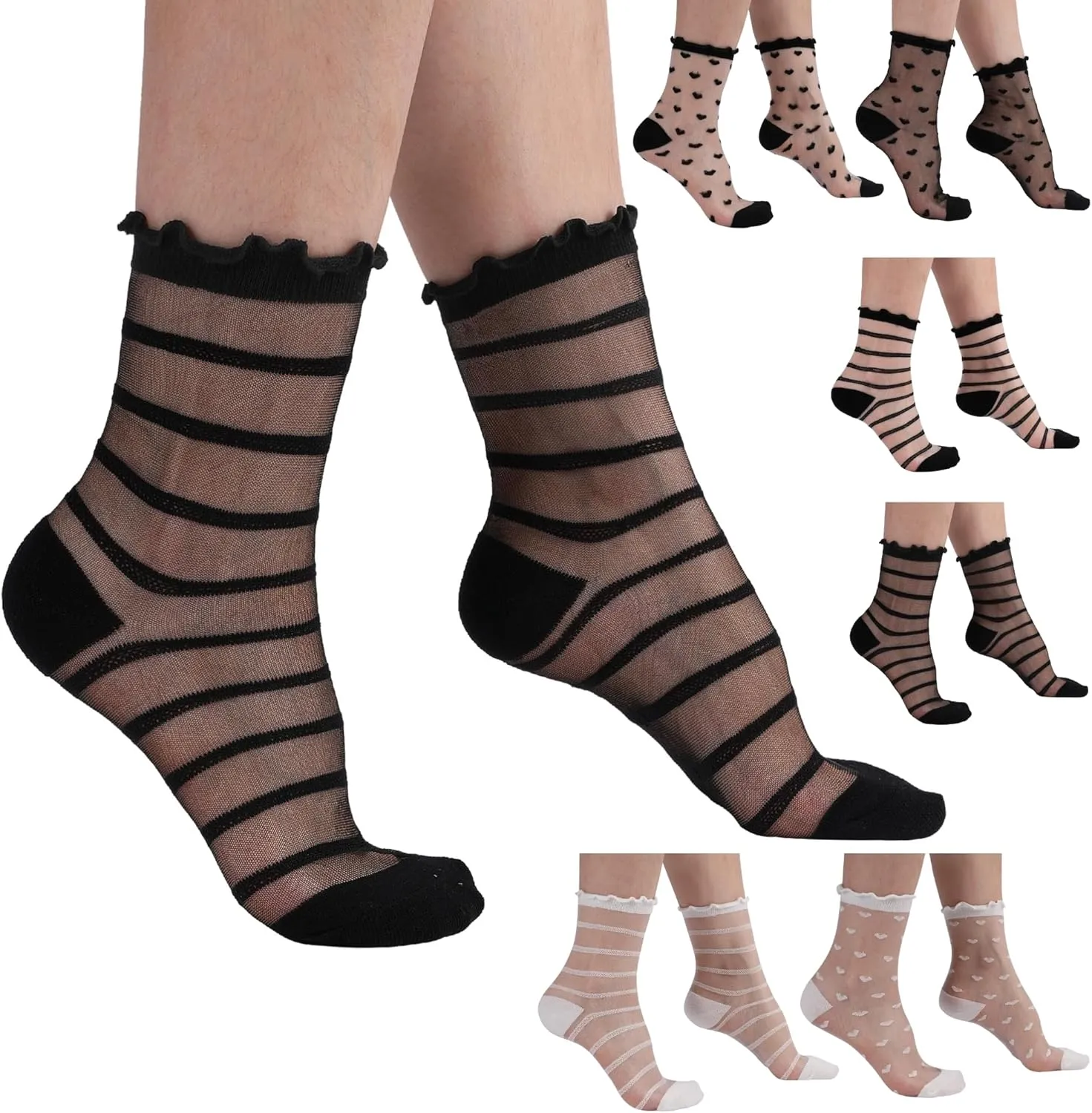 Daisy & Dino Nylon Mesh Socks for Sandals - Fashion Ankle Socks in Unique & Stylish Design