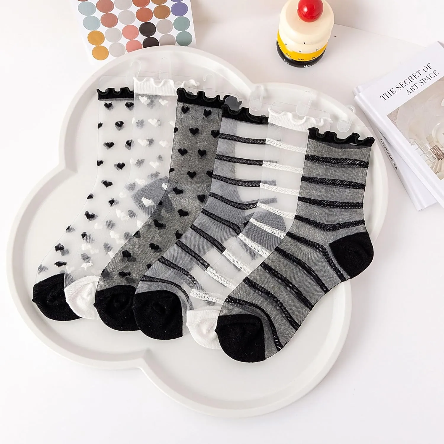 Daisy & Dino Nylon Mesh Socks for Sandals - Fashion Ankle Socks in Unique & Stylish Design