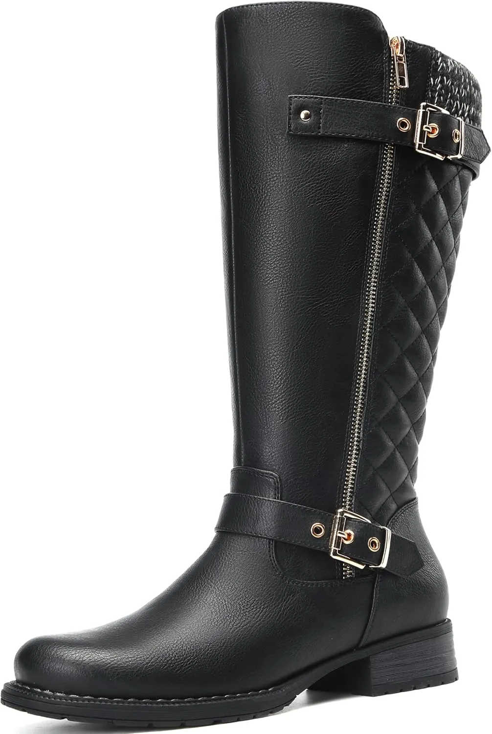 DECARSDZ Women's Knee-High Boots Fashion Riding Booite Metal Buckle Calf Boot