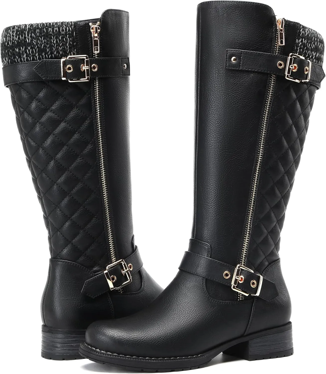 DECARSDZ Women's Knee-High Boots Fashion Riding Booite Metal Buckle Calf Boot