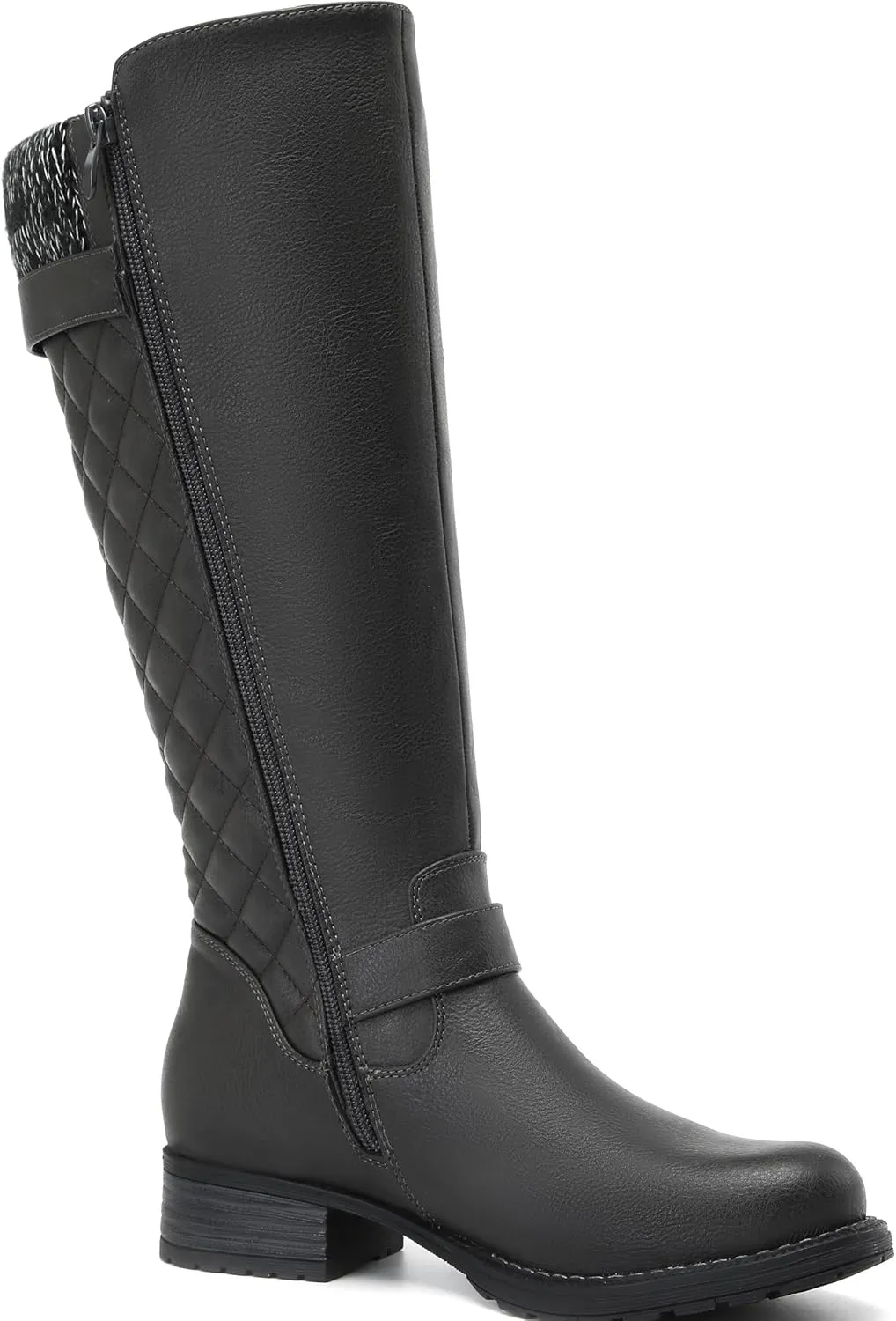 DECARSDZ Women's Knee-High Boots Fashion Riding Booite Metal Buckle Calf Boot