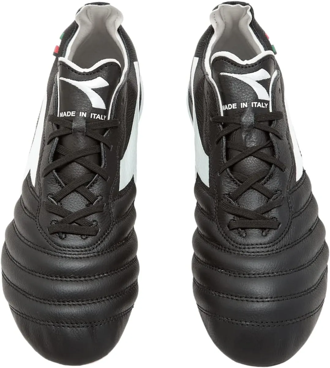Diadora Brasil Elite 2 Tech ITA LPX Firm Ground Cleats - Premium Quality Leather, Lightweight, Made in Italy Soccer Shoes (Black/White) (Blue/White)
