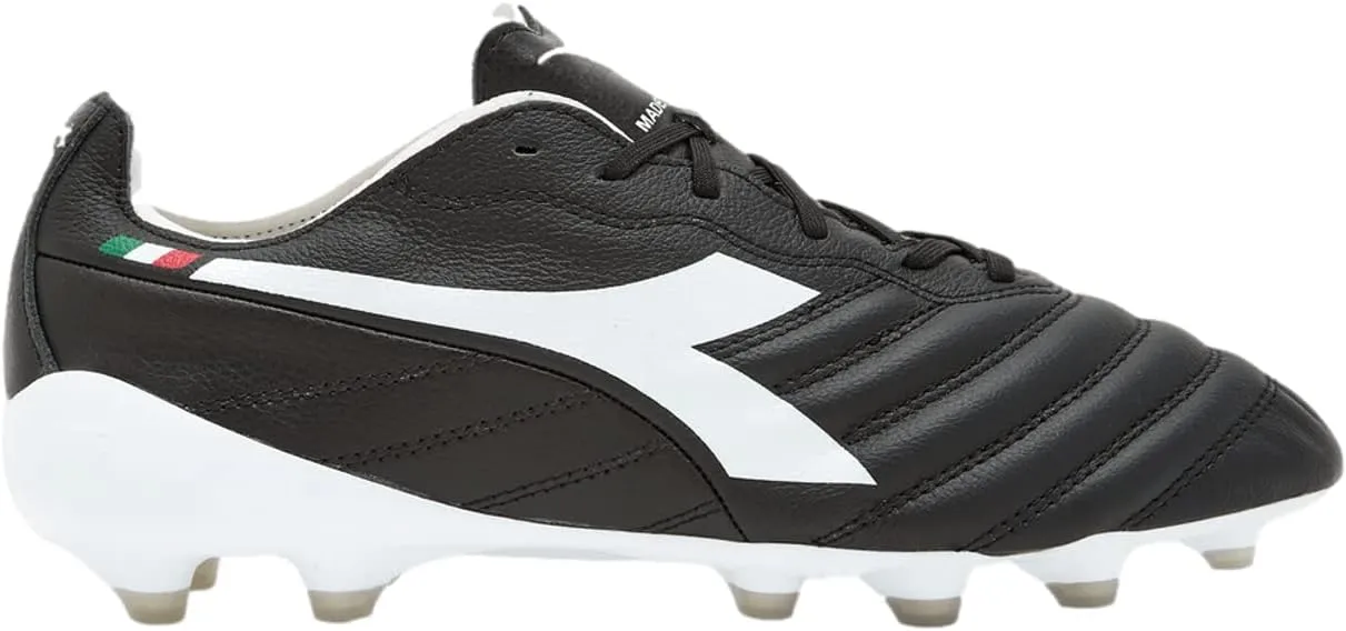 Diadora Brasil Elite 2 Tech ITA LPX Firm Ground Cleats - Premium Quality Leather, Lightweight, Made in Italy Soccer Shoes (Black/White) (Blue/White)