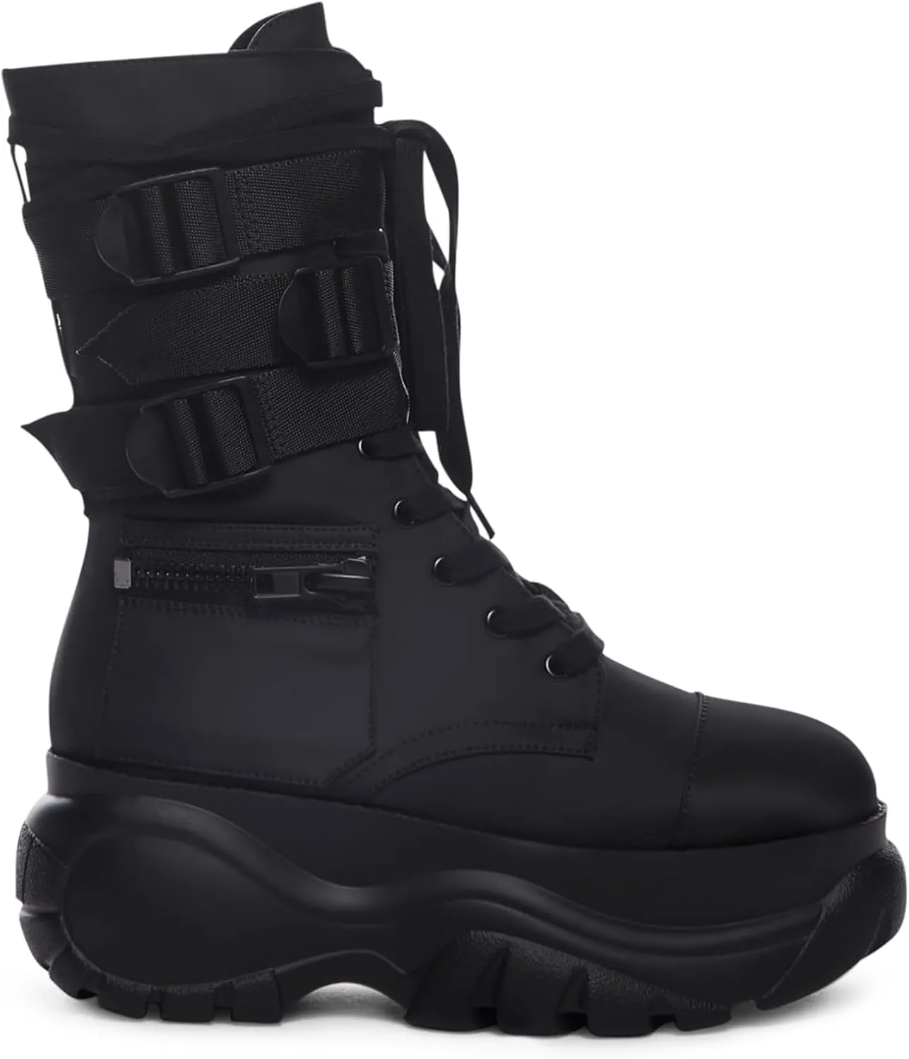 Dolls Kill Mad Hustle Pocket Combat Boots – Chunky Platform Combat Boots with Zipper Pockets & Buckled Straps