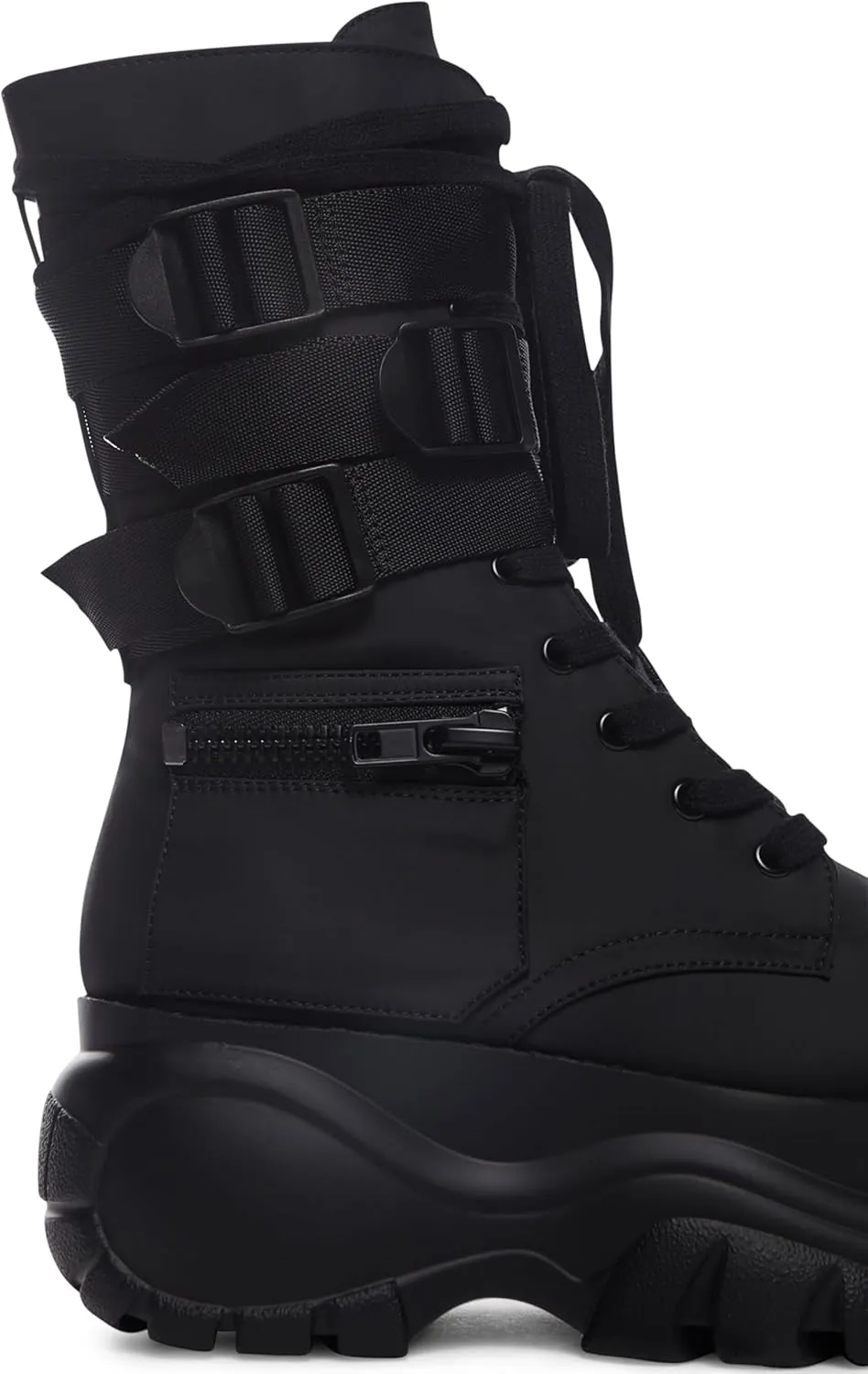 Dolls Kill Mad Hustle Pocket Combat Boots – Chunky Platform Combat Boots with Zipper Pockets & Buckled Straps