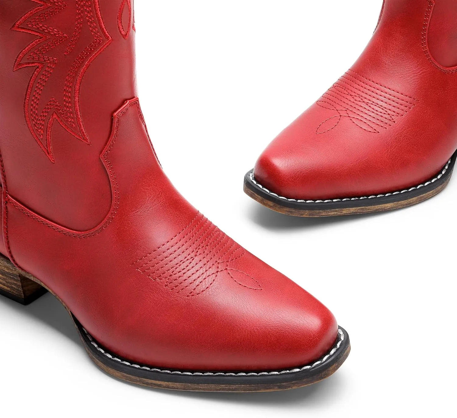 DREAM PAIRS Cowboy Boots for Women Cowgirl Western Mid Calf Boots Square Toe Embroidered Stitched Low Chunky Heel Pull On Fashion Boots
