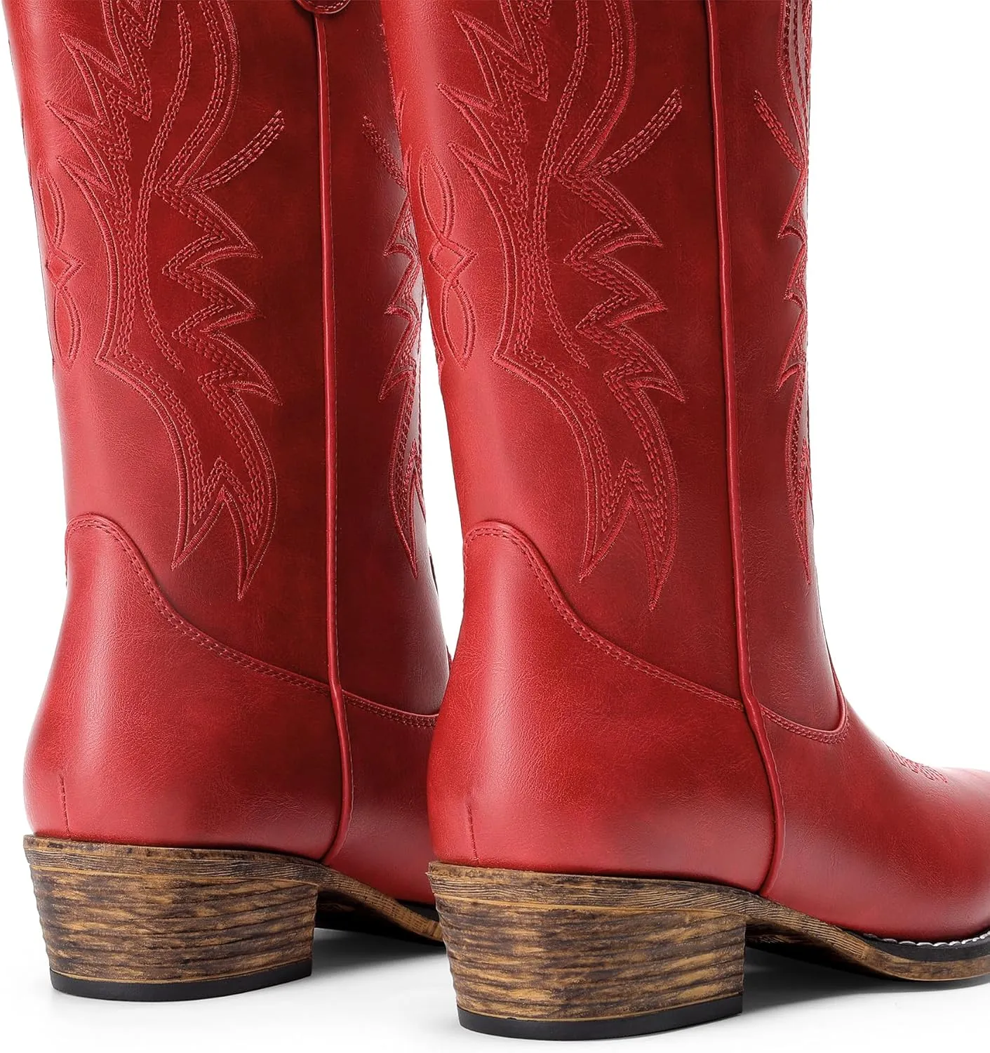 DREAM PAIRS Cowboy Boots for Women Cowgirl Western Mid Calf Boots Square Toe Embroidered Stitched Low Chunky Heel Pull On Fashion Boots