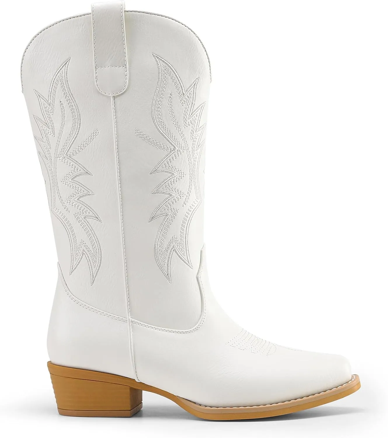 DREAM PAIRS Cowboy Boots for Women Cowgirl Western Mid Calf Boots Square Toe Embroidered Stitched Low Chunky Heel Pull On Fashion Boots