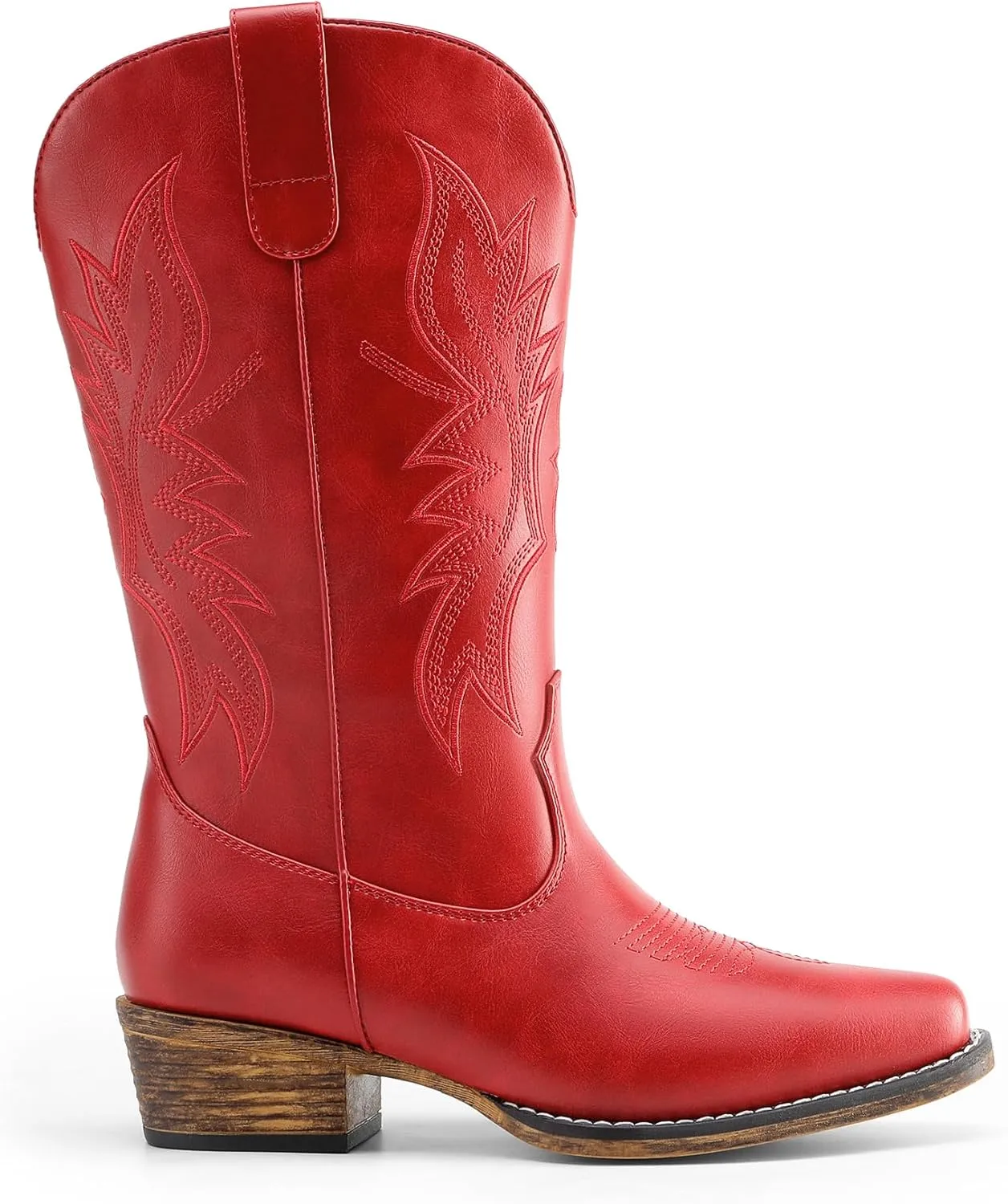 DREAM PAIRS Cowboy Boots for Women Cowgirl Western Mid Calf Boots Square Toe Embroidered Stitched Low Chunky Heel Pull On Fashion Boots