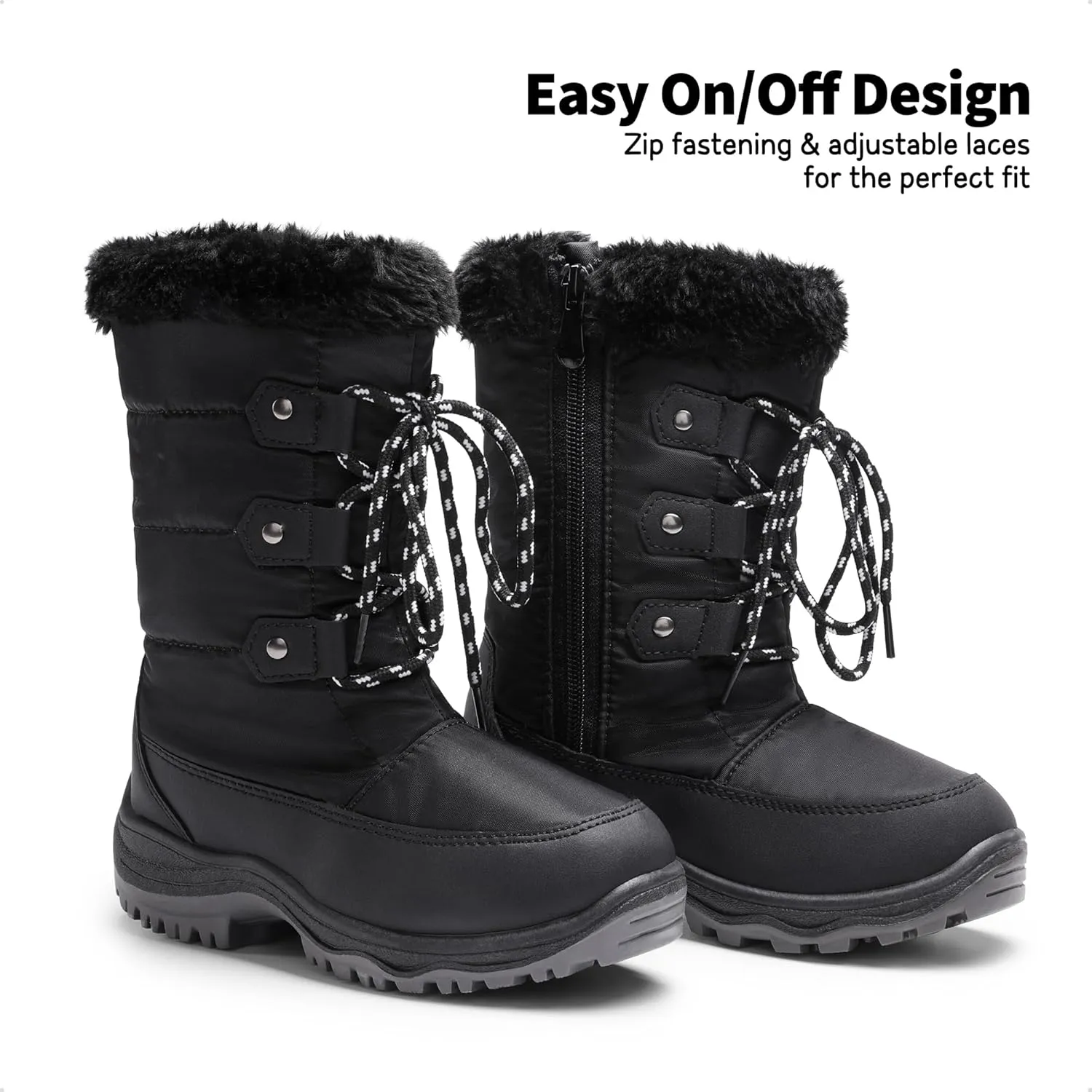 DREAM PAIRS Girls Snow Boots Warm Cozy Anti-Slip Lightweight Mid Calf Faux Fur Lining Winter Shoes for Little/Big Kids